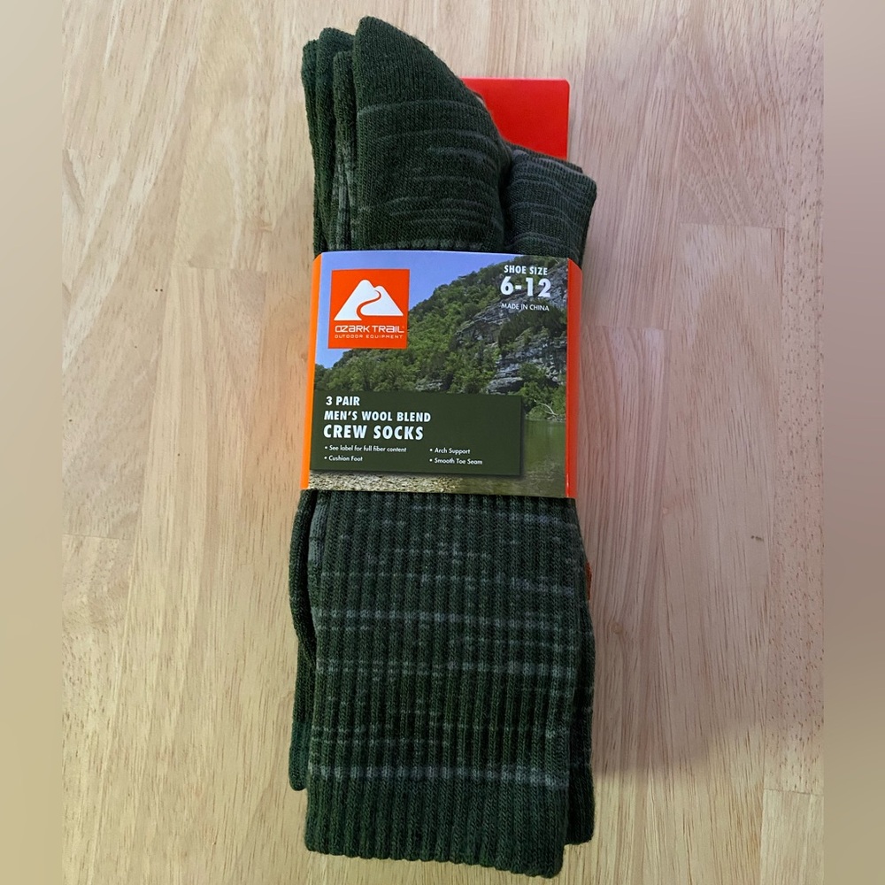 Ozark Trail Men's Merino Wool Blend Socks, 3-Pack